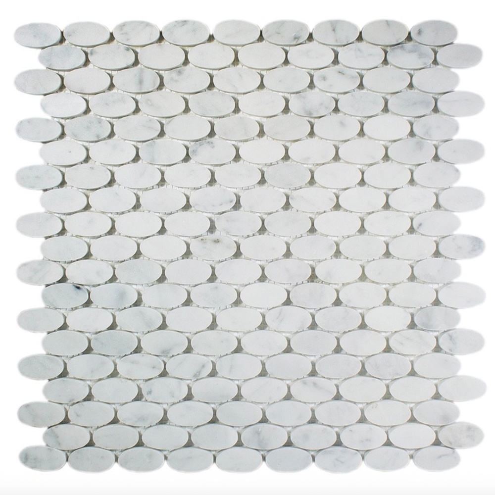 Allen + Roth Primero Carrara White Marble Oval Mosaic Wall Tile Sheet 12" x 12"